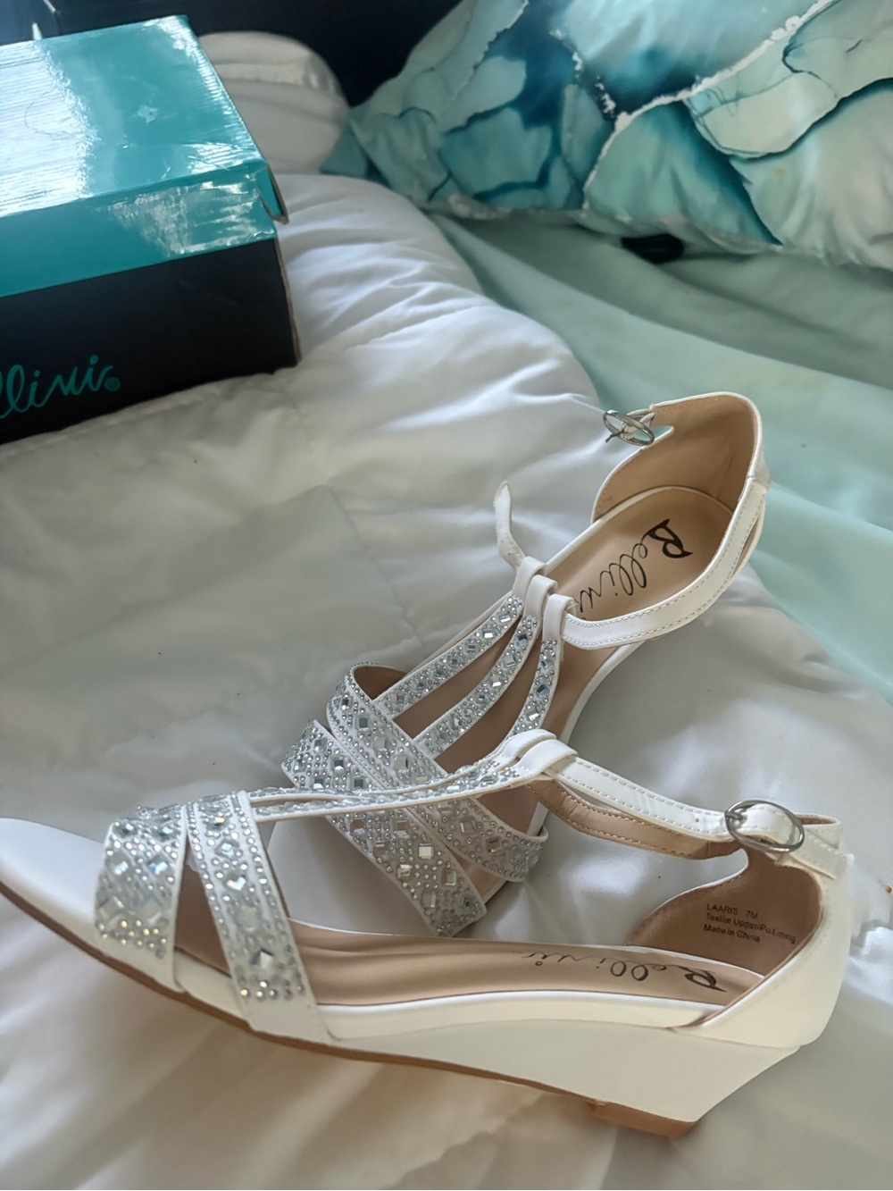Bellini White Crystal Embellished Wedge Sandals